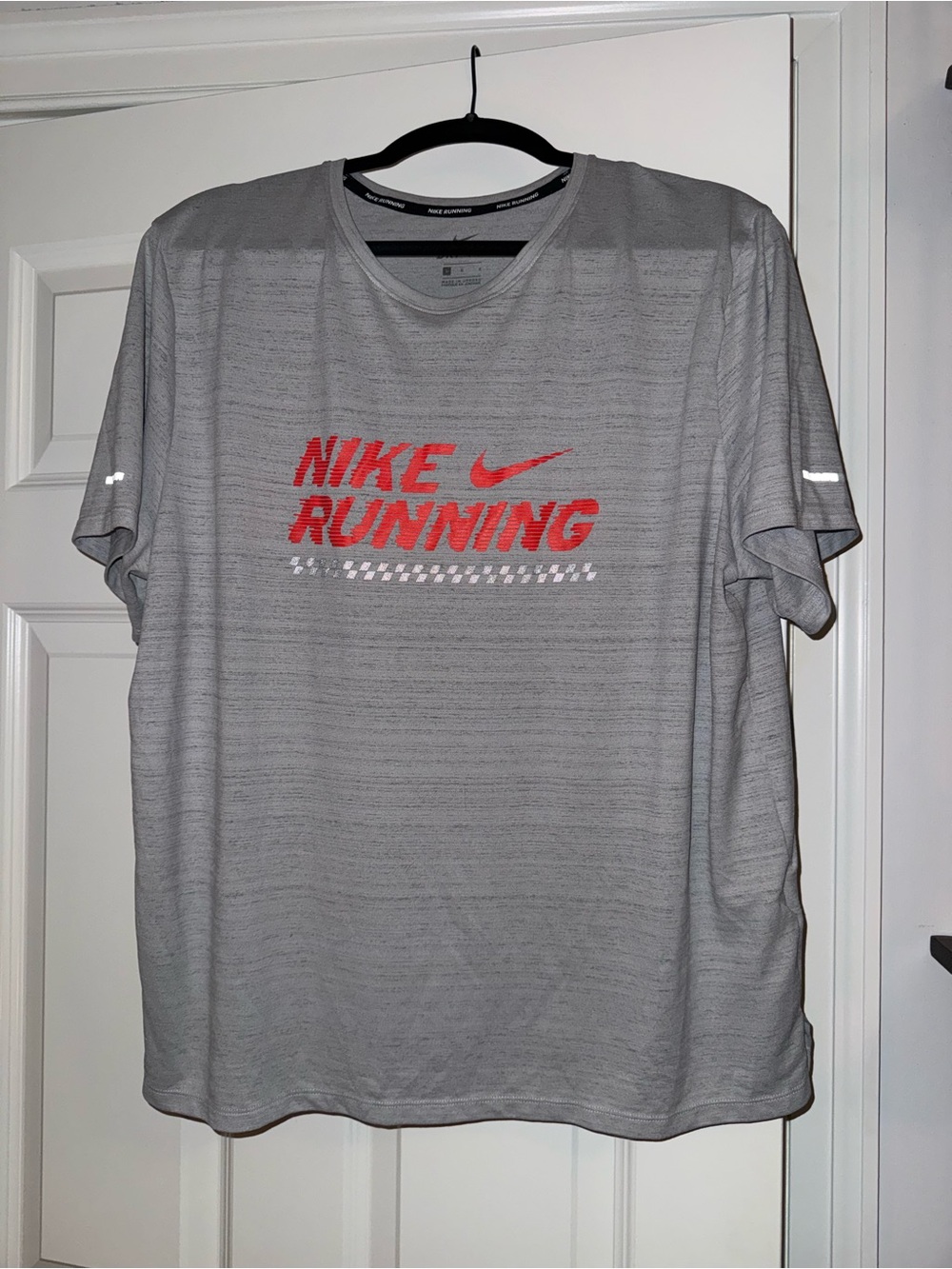 Nike Light Gray Short Sleeve Running Tee with Red Logo